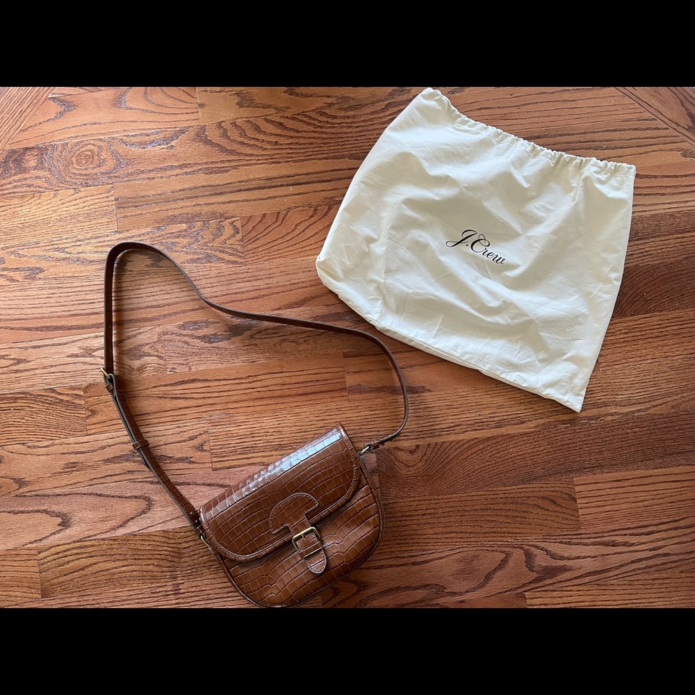 JCREW Classic large saddle bag in croc-embossed leather- HAZELNUT NEW NEVER USED